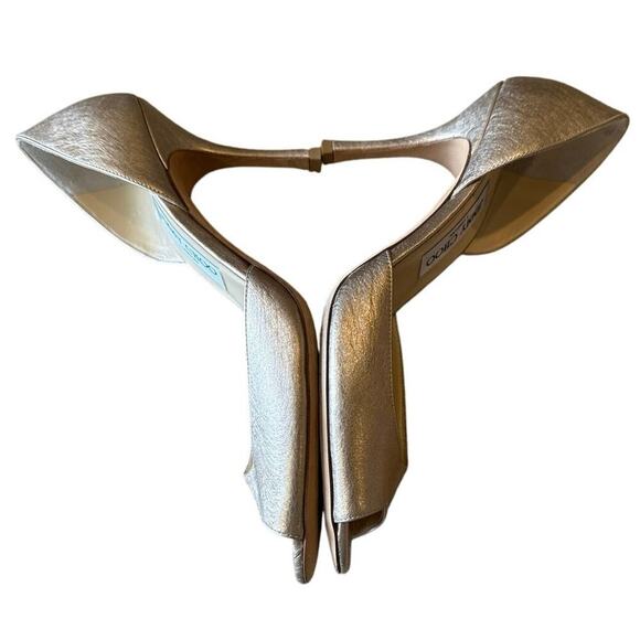 Authentic Jimmy Choo Shimmer Champagne Gold Leather Peep Toe Heel Size 39.5 - Picture 5 of 5